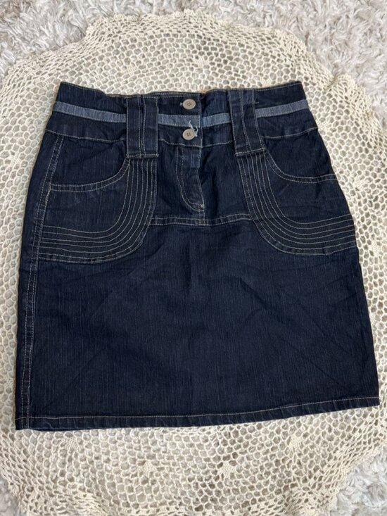 Dresses & Skirts - Y2K Dark Blue Denim High Waist Mini Skirt - Women's Classic Style | Size 14